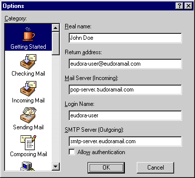 Eudora 5.0 Mail Help Screen