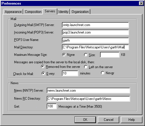 Netscape Internet Mail Help Screen #1